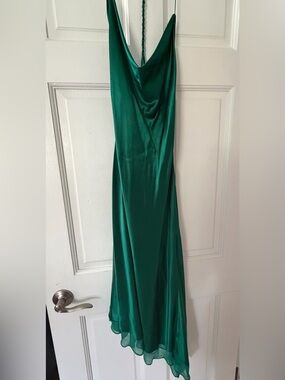 BCBGMaxAzria Emerald Green Satin Slip Maxi Dress